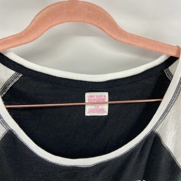 PINK Naughty or Nice black white raglan Rhinestone Night shirt womens small - Picture 3 of 4
